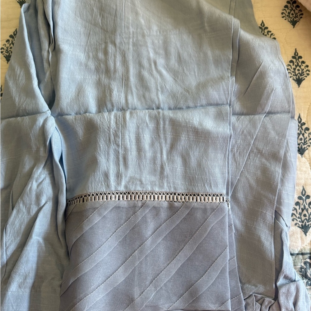 Elegant Blue Embroidered Kurta with Scarf - Picture 4 of 4